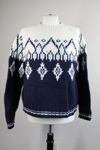 NWT Vtg 90s J Crew L 100% Wool Fair Isle Knit Blue Ivory Sweater - £112.58 GBP