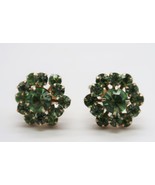 Vintage gold tone green rhinestone cluster screw back clip on earrings - £11.78 GBP