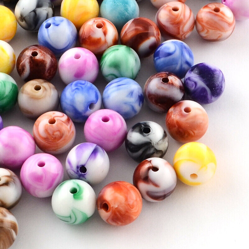 10 Marble Acrylic Beads 14mm Assorted Lot Mixed Striped Bulk Jewelry Supply Mix - $2.23