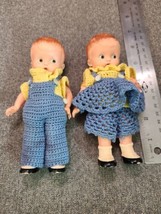 Matched Pair Vintage Knickerbocker Hard Plastic BabyDoll Rattles Crochet Clothes - £10.46 GBP