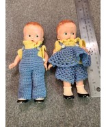 Matched Pair Vintage Knickerbocker Hard Plastic BabyDoll Rattles Crochet... - £10.45 GBP