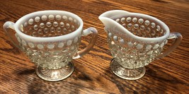 Moonstone Elegant Vintage Depression Glass Opalescent Hobnail Sugar &amp; Creamer - £15.59 GBP