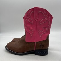 Roper Lightning Girl Pink Brown Leather Mid Calf Pull On Western Boots Size 1 - £27.39 GBP