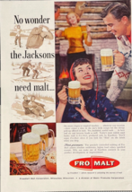 1958 Fro Malt Vintage Print Ad Couple Enjoying Beer At the End Of A Busy... - $14.45