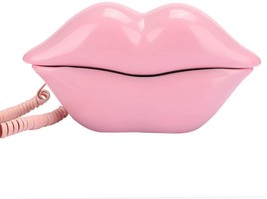 Modern Pink Lips Shape Desktop Landline Phone, Innovative, European Style. - £25.22 GBP