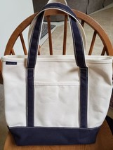 Lands End Canvas Bag Cotton Tote Handbag Medium Ivory and Midnight Blue  - £13.36 GBP