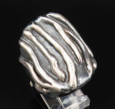 925 Sterling Silver - Vintage Carved Wavy Lines Full Finger Ring Sz 9 - ... - $59.61