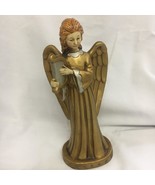 Vintage Gold Plaster Angel Figure Playing a Hand Held Harp Unmarked - $276.61 MXN
