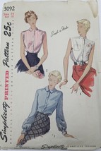 VTG 1949 Sewing Pattern Simplicity #3092 Size 14 Bust 32 Womens Blouse G... - $23.76