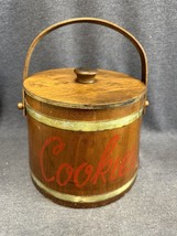 Unmarked Vintage Wood Bucket Sugar Barrel Art Cookies Jar Mid Century Mo... - $24.75