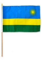 AES 12x18 12&quot;x18&quot; Wholesale Lot of 3 Rwanda Stick Flag Wood Staff Vivid Color an - £11.16 GBP