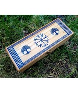 Handmade wooden jewellery / tea organizer box Viking Vegvisir Runes Pagan Norse - $43.56
