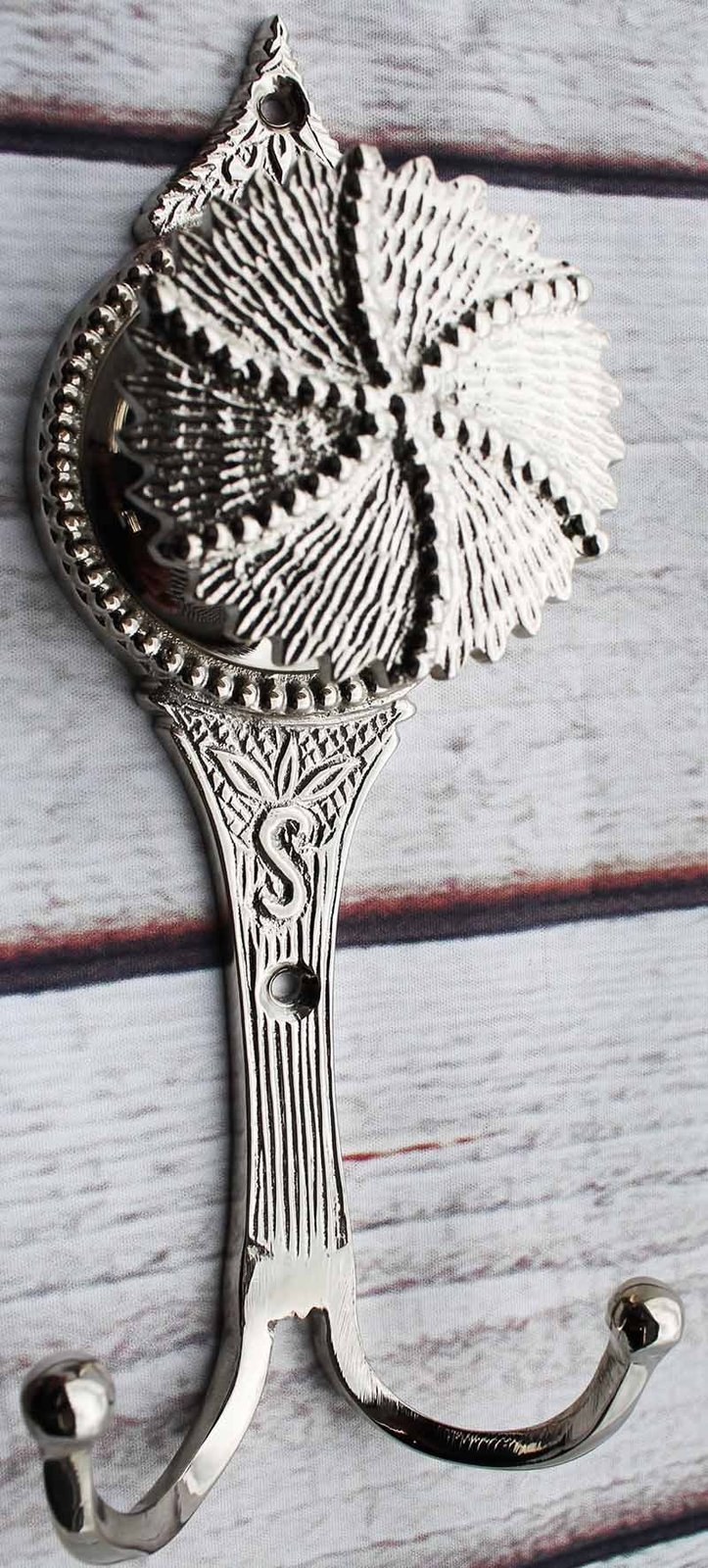 Silver Finish Victorian HAND CARVED SOLID BRASS Wall Coat Hat Hook Hange... - $18.99