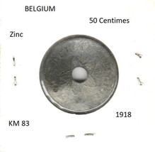 Belgium 50 Centimes, 1918, zinc, KM 83 $6 Cat. Val. - £2.39 GBP