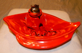 Vintage MCM California Pottery Big Gorgeous Orange Swirl Lighter and Ash... - $98.01