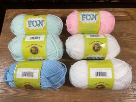 Lot of 6 Skeins Lion Brand Yarn Pastel Blue Pink Green White 85 yards 1.75oz Med - £27.07 GBP