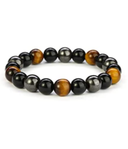 Triple Protection Bracelet Hematite  Black Obsidian - Tiger Eye - Stone Bracelet - £20.20 GBP