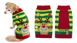 Reindeer Cozy Knit Winter Ugly Sweater Furry Stripe Dog &amp; Cat - Medium - £6.38 GBP