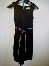 STUDIO I LADIES STRETCH SLEEVELESS BLACK SHEATH-8-WORN ONCE-TIE BELT-CUT... - $5.89