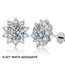 Snowflake Stud Earrings 925 Sterling Silver Jewelry 6.51.0 Carat Diamond Moissan - £158.49 GBP