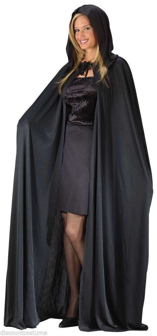 56" BLACK POLYESTER HOODED CAPE VAMPIRE GHOUL DIVA HALLOWEEN COSTUME ACCESSORY - $19.68