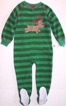 NWT Carter&#39;s Striped Green Fleece Holiday Christmas Reindeer Sleeper w/ ... - £7.04 GBP