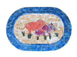 11&quot;x17&quot; Decorative Marble Tray Hunting Oval Mosaic Marquetry Home Decor ... - £575.37 GBP