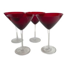 4 - Ruby Red Martini Margarita Blown Glass Set Stemmed 7.75&quot; x 5&quot;  1980&#39;s - £44.83 GBP