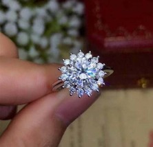 14K White Gold FN Silver In 2Ct Round Cut Moissanite Snowflake Engagement Ring - £79.00 GBP