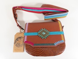 Catchfly Leather Crossbody Saddle Bag Purse Aztec Embroidered Western Rodeo - $44.50