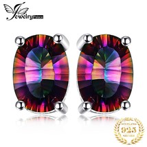 JewelryPalace Oval Rainbow Fire Mystic Solid 925 Silver Stud Earrings Women Fash - £15.88 GBP