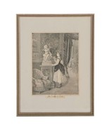 Antique Wood Woodcut Engraving The Dawn of Love Victorian Girl in Museum... - $61.75