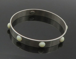 GERARD YOSCA 925 Silver - Vintage Cabochon White Onyx Bangle Bracelet - BT6977 - £83.91 GBP