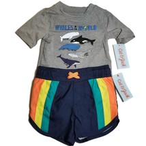 Cat &amp; Jack Swim Wear Shorts Shirt 12-Month Infant Whales Striped Lined L... - £7.09 GBP