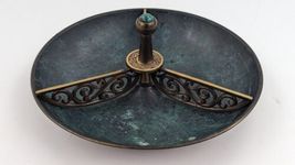 Vintage Judaica Verdigris Enameled Brass Copper Bowl Divided Plate Dish Israel image 5