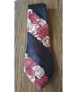 Creative Neckwear 4 Inch Wide Black With Flower Design Necktie Tie - £6.20 GBP