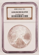 2008 Silver American Eagle Graded by NGC as Gem Uncirculated - £47.21 GBP