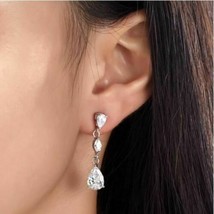 4Ct Pear Simulated Diamond Drop Dangle Bridal Earrings 14k White Gold Plated - £40.53 GBP