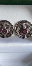 Vintage 1970-s Amethyst Scottish Thistle 925 Sterling Silver Clip On Ear... - £62.29 GBP