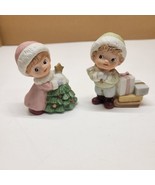 HOMCO Christmas Figurines 5556 Girl with Tree Boy with Presents Holiday ... - £7.05 GBP