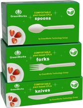 300 Count 7&quot; Heavy-Duty Compostable Cutlery Set,100 Forks 100 Spoons 100... - $41.54