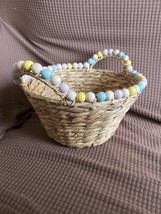 Round Water Hyacinth Decorative Easter Basket with Colorful Bead Trim - Spritz - £11.07 GBP