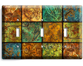 Tuscan ornament italian patchwork tile pattern print triple light switch wall pl - £13.43 GBP