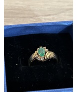 Beautiful 1/2 Ct Oval Emerald 6 Diamond 10 K Yellow Gold Sz 5.75 Cocktai... - $324.35