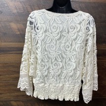 Investments Women Ivory Lace Blouse 3/4 Kimono Sleeves Sz PM Lined Ruched Waist - £18.29 GBP