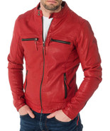 Mens Leather Jacket Stylish Genuine Lambskin Motorcycle Bomber Biker Jac... - $117.50