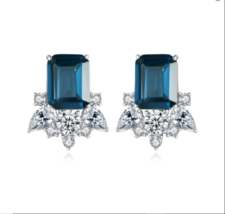 5Ct Simulé Émeraude Topaze Bleu Vintage Boucles D&#39;Oreilles 14K Plaqué or Blanc - £73.03 GBP