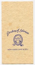 Gardens of Salonica Menu Greek Cafe &amp; Deli Fifth St NE Minneapolis Minnesota  - £14.90 GBP