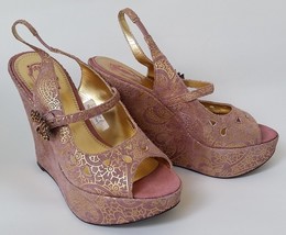 Hale Bob Womens Shoes Wedge Platform Peep Toe Rhinestone Buckle Cut Outs... - $34.60