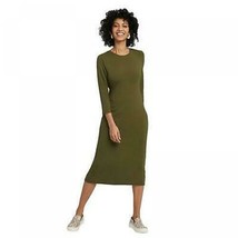 a. New Day Green Midi Super Cute Ribbed Dress ~ Sz S ~ 3/4 Sleeve ~ Stre... - $17.09